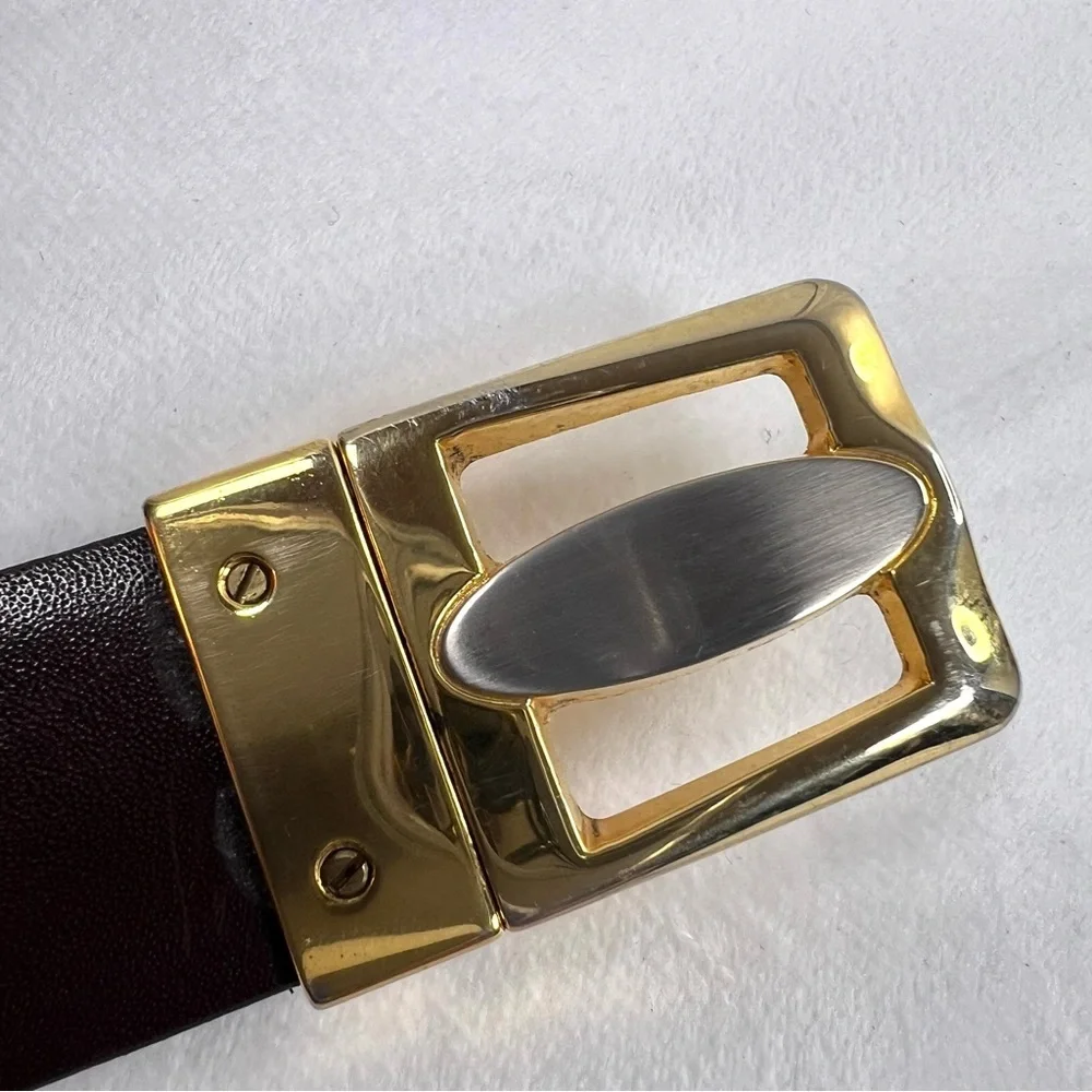 Luxe Italian Leather Belt with Gold-Sliver Tone Hardware | Made in Italy Sz 34